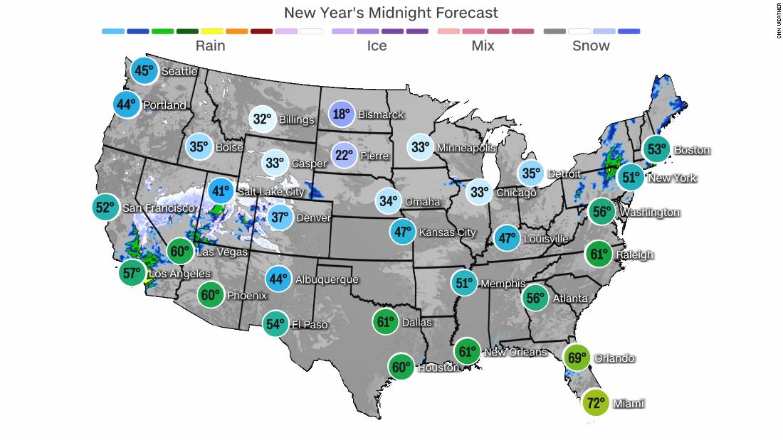 New Year’s Eve will be wet on both coasts and an ‘atmospheric river’ will target California