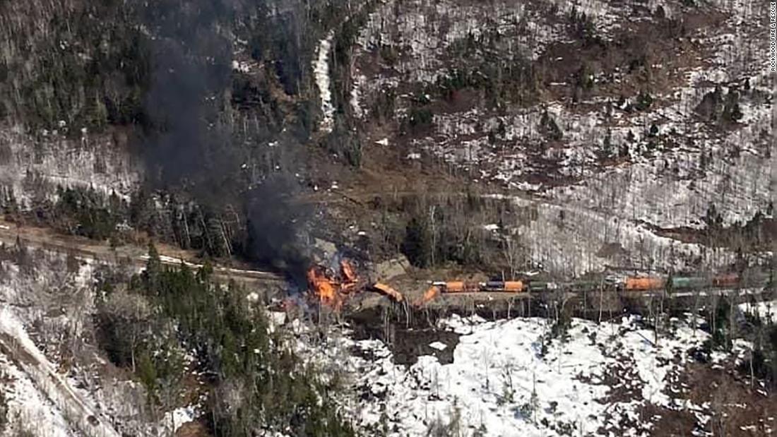 Train derailment and fire reported in Rockwood, Maine as officials warn of potential hazardous materials